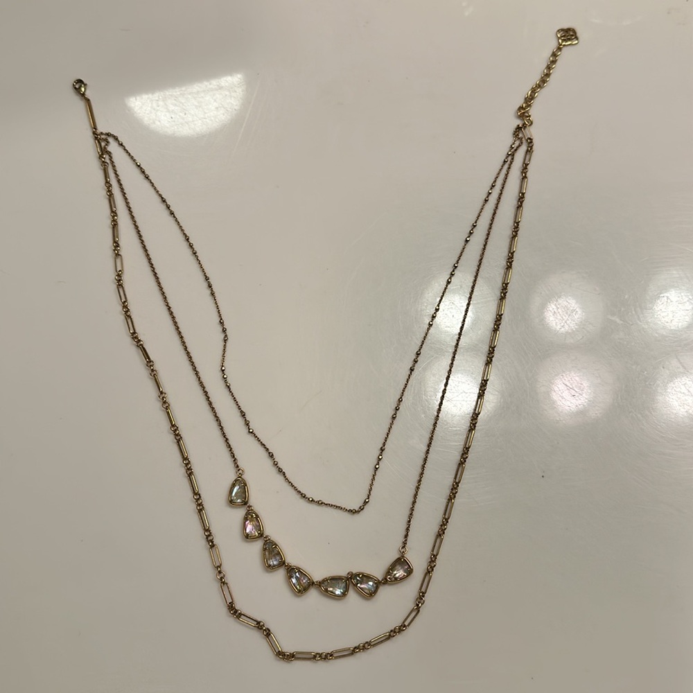 NWOT Kendra Scott Susanna Vintage Gold Multi Strand Necklace in White Abalone